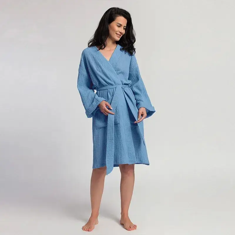 Áo choàng tắm gauze cotton cho phụ nữ, áo choàng ngủ cotton dành cho phái đẹp