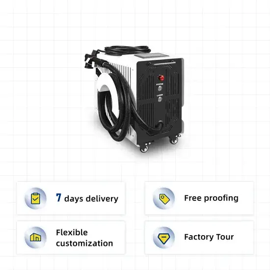 Máy làm sạch bằng laser xung 300W - Giải pháp di động hiệu quả cho việc loại bỏ gỉ sét, sơn, dầu trên vali, túi xách và gỗ