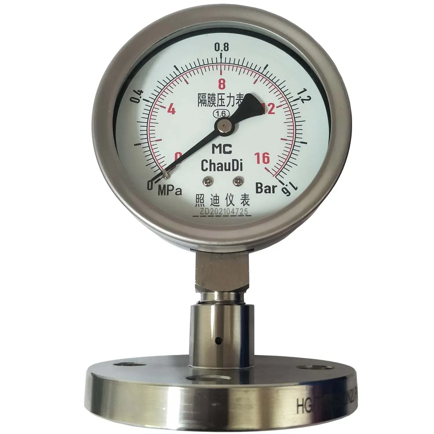 Đồng hồ đo áp suất ống Bourdon vỏ thép không gỉ, phạm vi đo 0-100MPa cho đo áp suất dầu