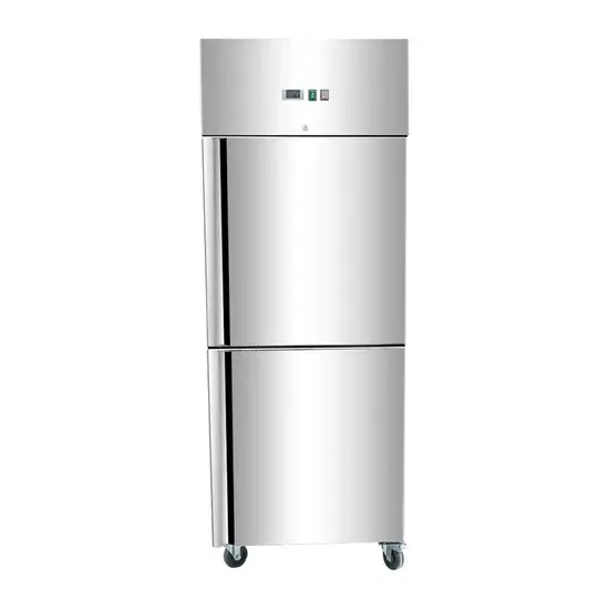Tủ lạnh đứng với chất liệu thép không gỉ màu bạc phù hợp cho nhà bếp kinh doanh, có thể lắp thêm bánh xe theo nhu cầu hình ảnh 1-description