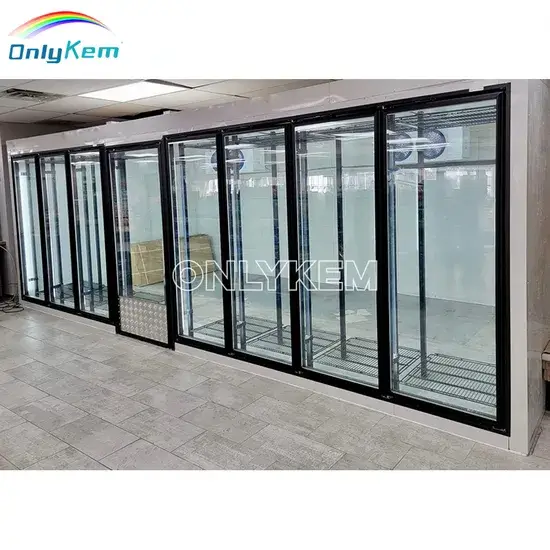 Thiết bị phòng lạnh trưng bày sản phẩm cho khu vực bia với cửa kính tại siêu thị