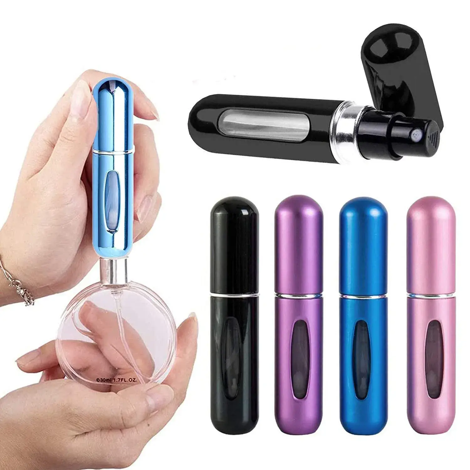 Bình xịt nước hoa mini du lịch 5ml và 8ml tái sử dụng, phong cách Corlorful với nắp nhôm