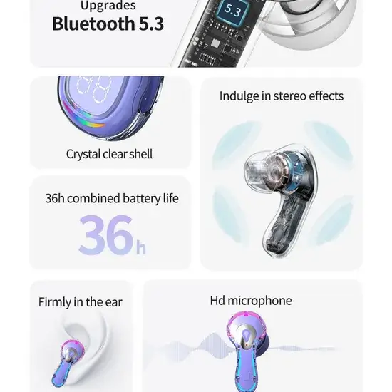 Tai nghe in-ear không dây TWS với hộp sạc và microphone trong suốt