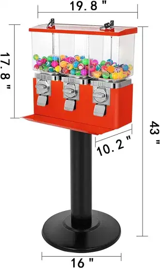 Máy bán kẹo gumball ba ngăn kết hợp chân đế nặng (TR103B) - Lựa chọn hoàn hảo cho kinh doanh