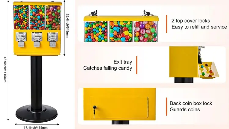 Máy bán kẹo gumball ba ngăn kết hợp chân đế nặng (TR103B) - Lựa chọn hoàn hảo cho kinh doanh hình ảnh 13-description