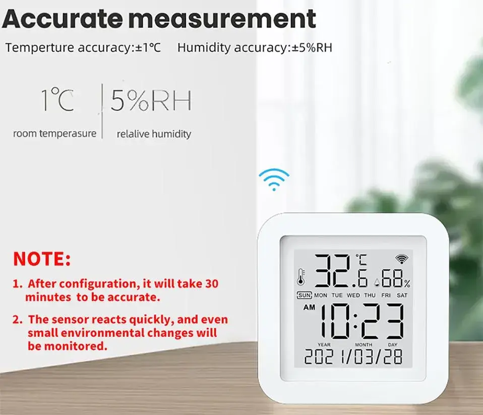 Cảm biến Nhiệt độ và Độ ẩm Điều khiển qua WiFi Tuya cho Nhà Thông minh, Nhiệt kế Smartlife với Màn hình hiển thị thông minh