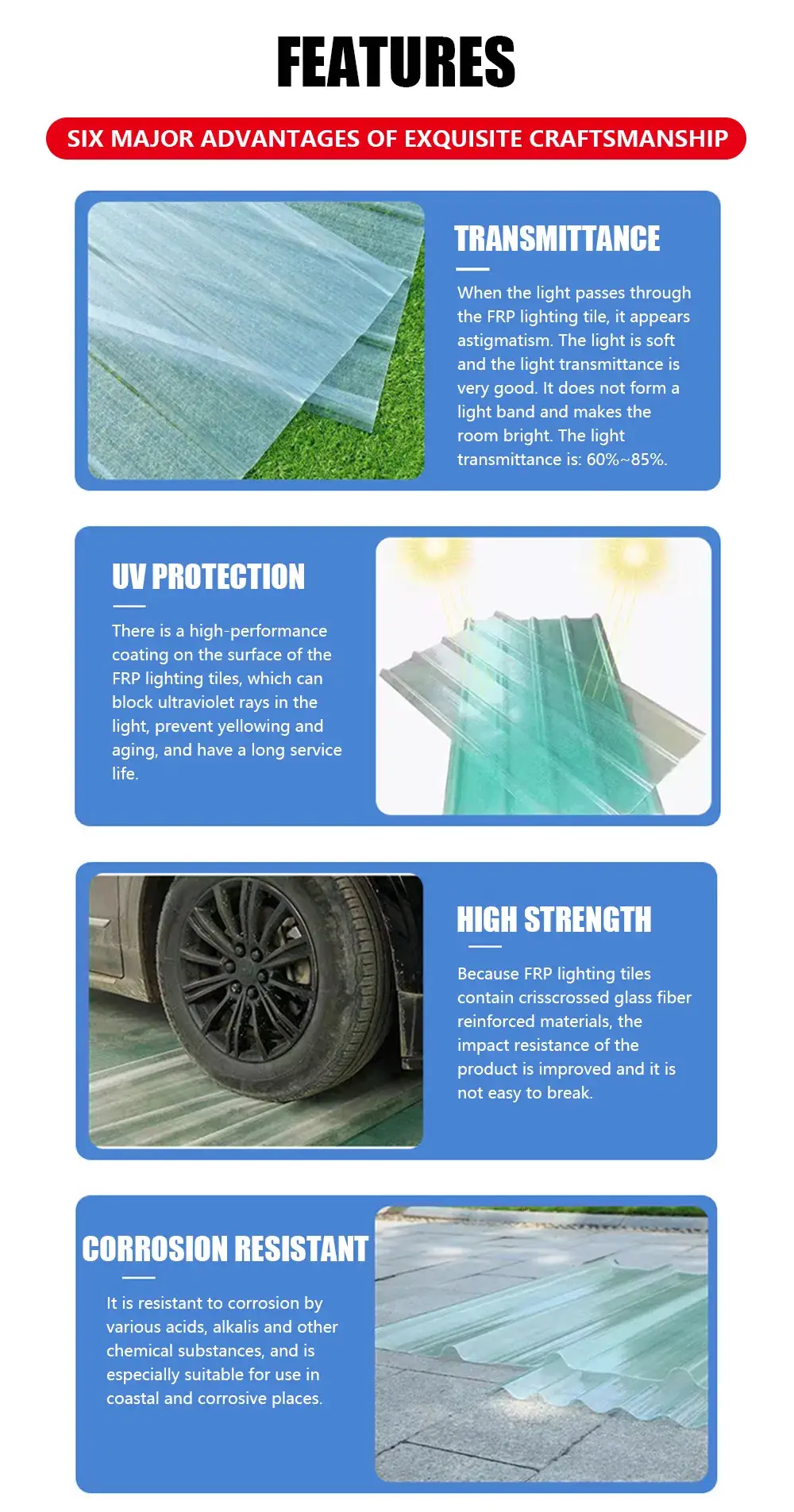 Mái lợp Fiberglass chất lượng cao chắn tia UV cho các công trình lâu dài hình ảnh 17-description