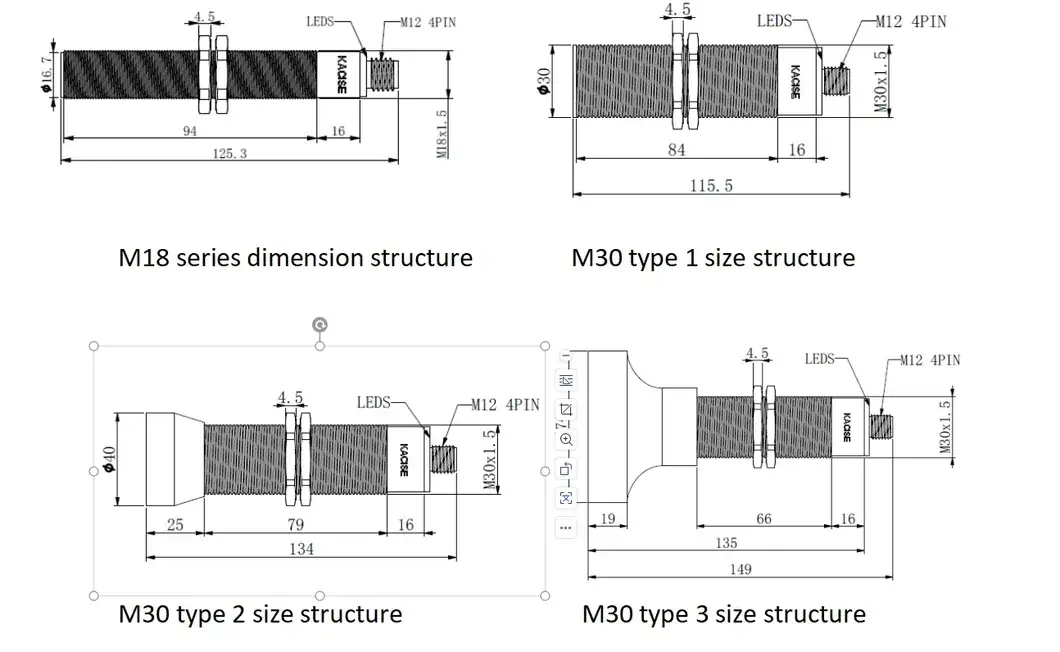 Thiết bị cảm biến siêu âm khoảng cách xa và tiệm cận, điều chỉnh tín hiệu 4-20mA/0-10V hình ảnh 12-description