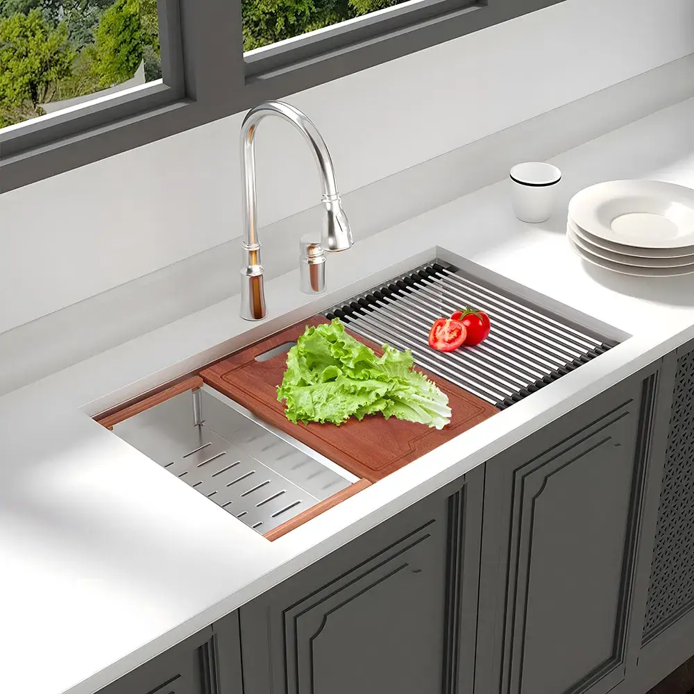 Bồn rửa thép không gỉ lớn dưới quầy, thiết kế đơn tay nghề phù hợp cho nhu cầu thương mại và nông trại, có kèm phụ kiện hình ảnh 12-description