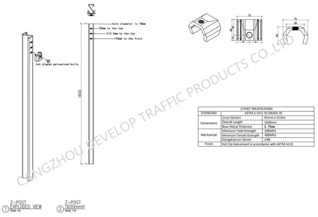 Phân phối rào chắn đường bằng thép mạ kẽm cao cấp, cung cấp cột Z hình ảnh 13-description