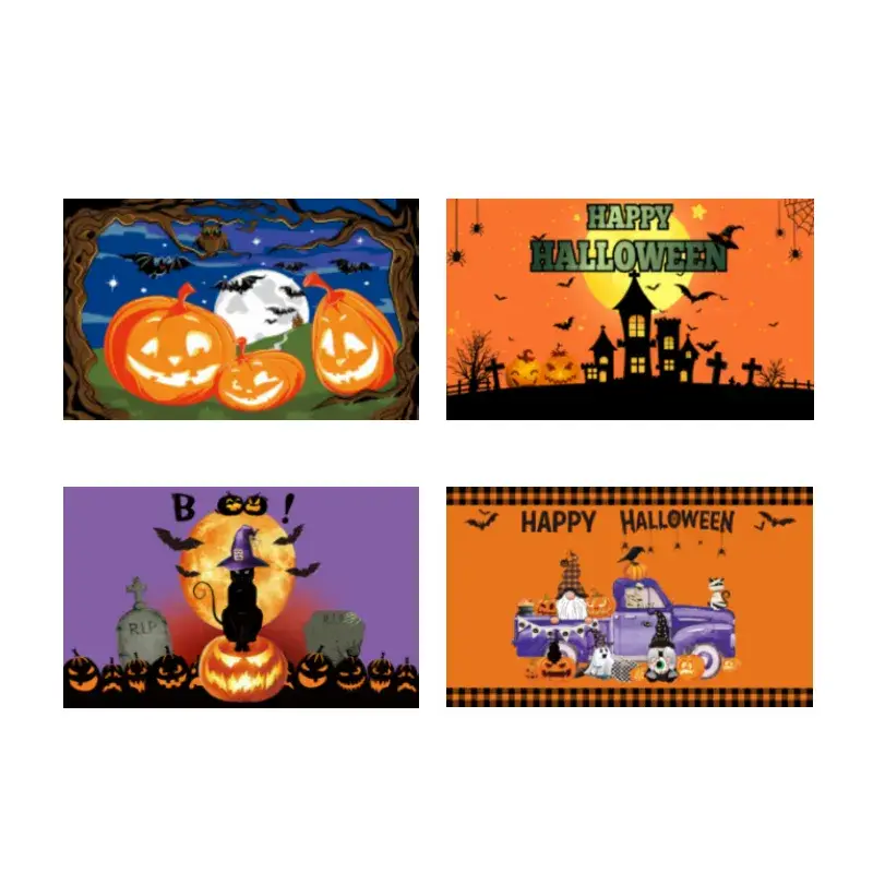Băng rôn Halloween treo hai mặt tùy chỉnh bán buôn - phù thủy bí ngô vui vẻ polyester chủ đề đèn lồng trang trí tiệc