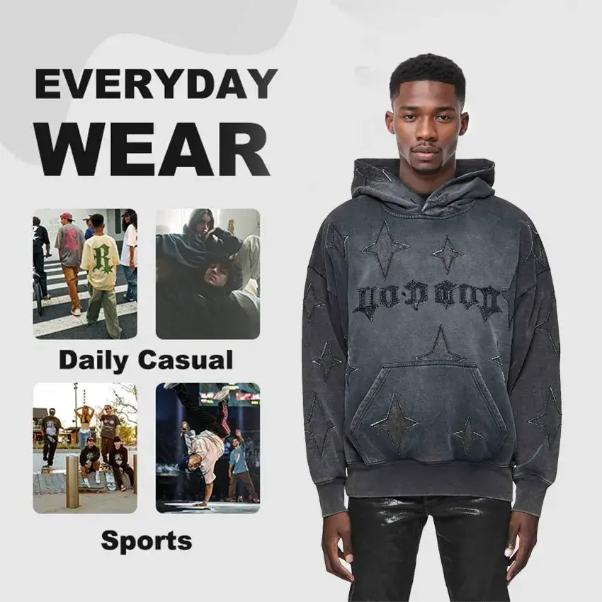 Áo hoodie nam 100% cotton oversized streetwear tùy chỉnh chất lượng nặng 500GSM