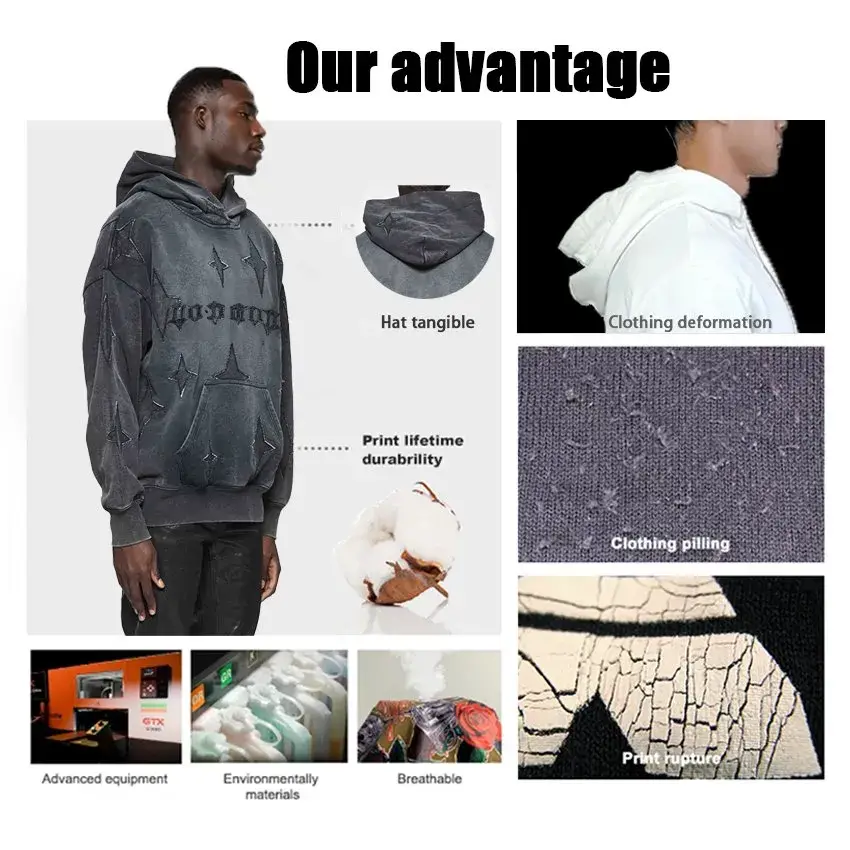Áo hoodie nam 100% cotton oversized streetwear tùy chỉnh chất lượng nặng 500GSM