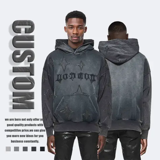 Áo hoodie nam 100% cotton oversized streetwear tùy chỉnh chất lượng nặng 500GSM hình ảnh 1-description