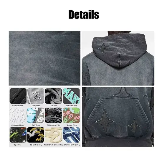Áo hoodie nam 100% cotton oversized streetwear tùy chỉnh chất lượng nặng 500GSM