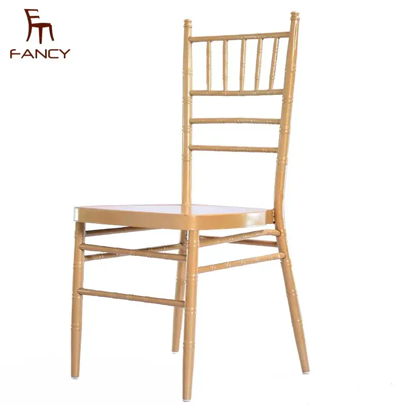 Ghế Chiavari màu vàng từ chất liệu nhựa phục vụ cho tiệc cưới, phân phối sỉ, có thể xếp chồng, lý tưởng cho khách sạn và tiệc lớn