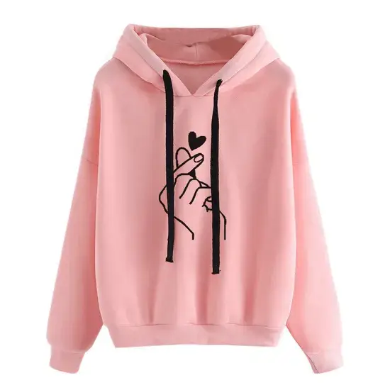 Áo pullover tay dài in hình trái tim cho nữ - Sự lựa chọn cho mùa xuân, thu và đông, có sẵn trong các size lớn