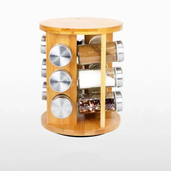 Giá đỡ gia vị bằng gỗ chứa tới 12 lọ, tiện lợi cho việc lưu trữ và sắp xếp gia vị trong nhà bếp