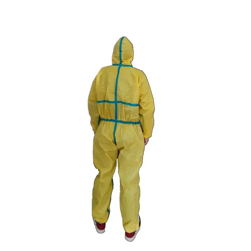 Áo bảo hộ toàn thân chống axit, màu vàng, không thấm nước, vật liệu 100GSM PP PE an toàn hình ảnh 13-description