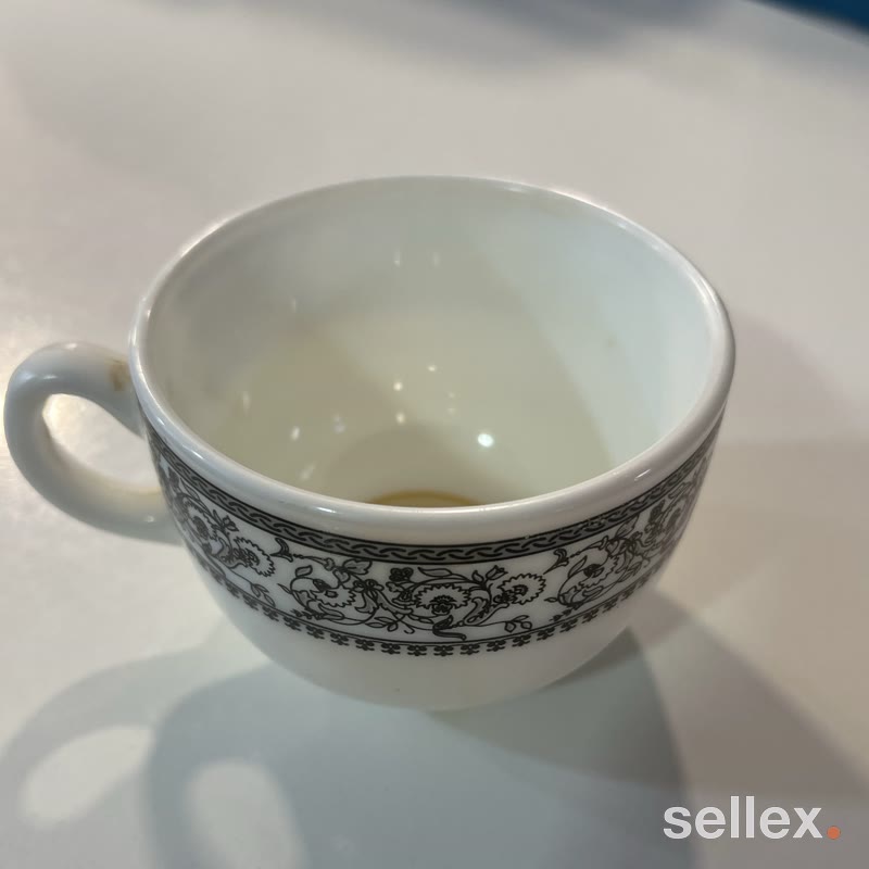 White Ceramic Tea Cup with Floral Border