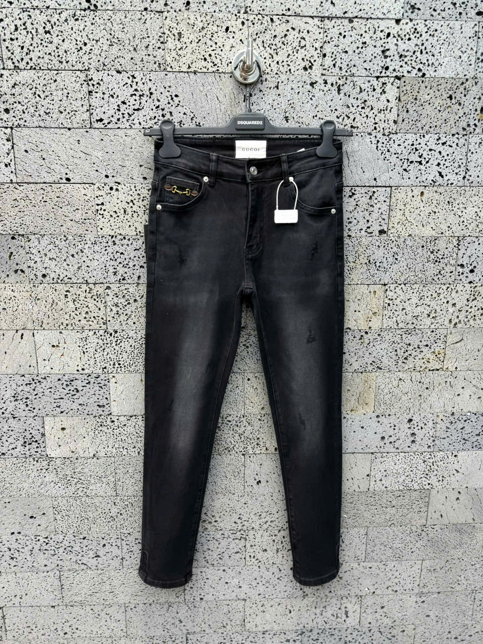 Quần Jean Gucci GC Đen bạc rách xước móc tag túi Like Auth NV