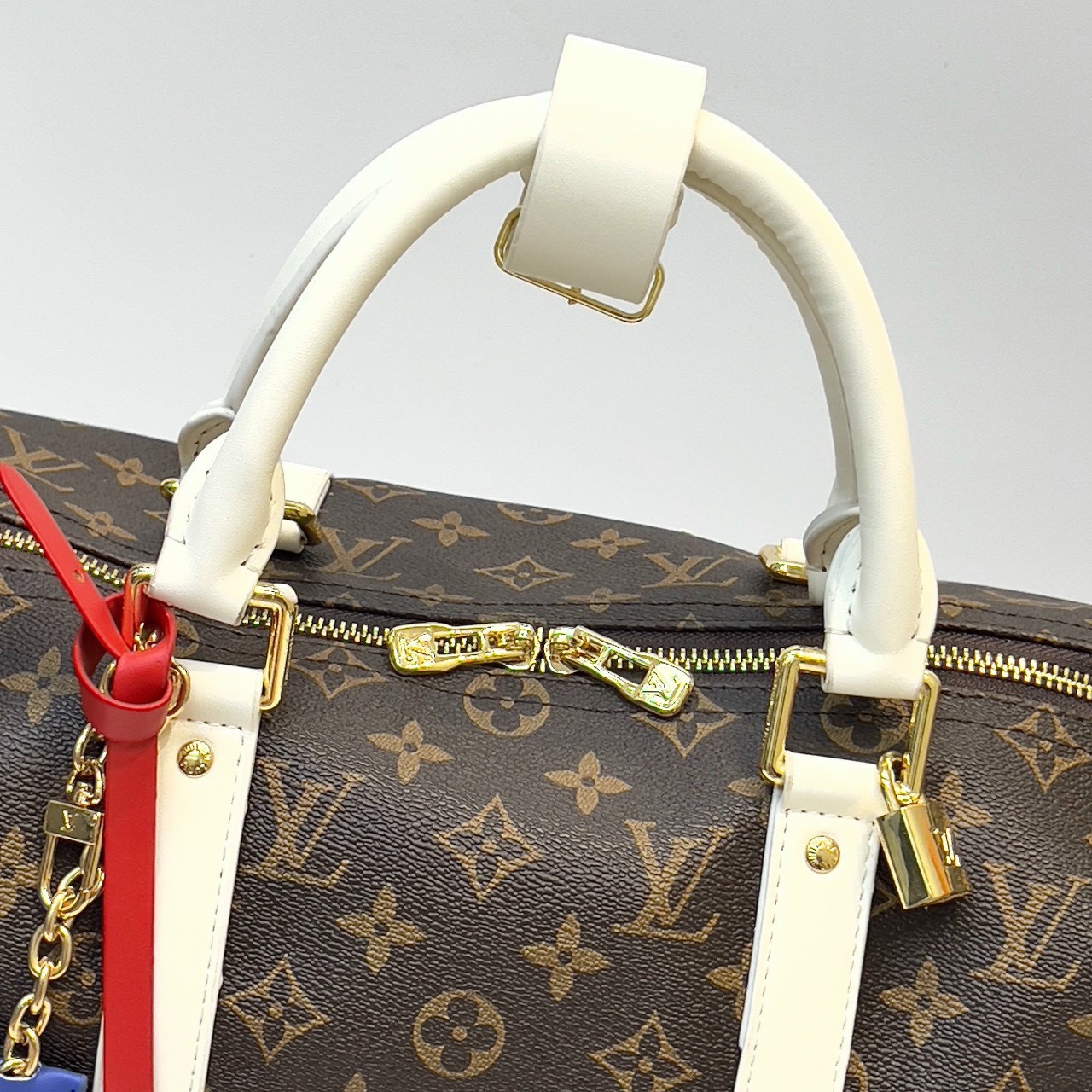 Túi trống du lịch Louis Vuitton LV Nâu họa tiết hoa vân logo LV phối dây Xanh size 55x27x20cm Like Auth Fullbox phụ kiện PLD