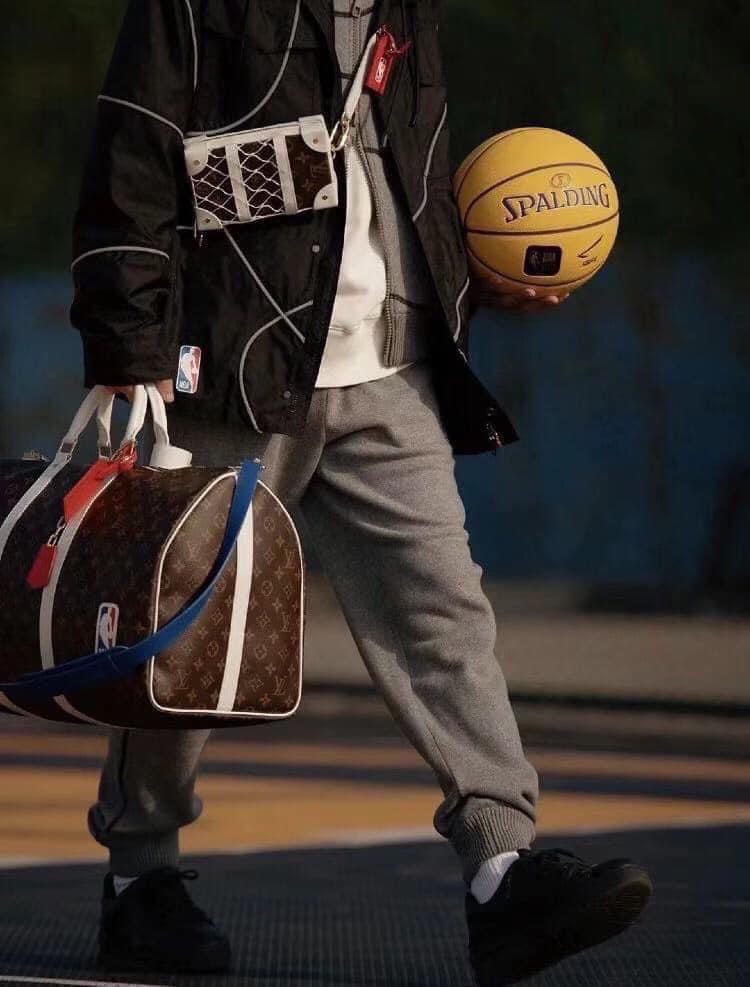 Túi trống du lịch Louis Vuitton LV Nâu họa tiết hoa vân logo LV phối dây Xanh size 55x27x20cm Like Auth Fullbox phụ kiện PLD