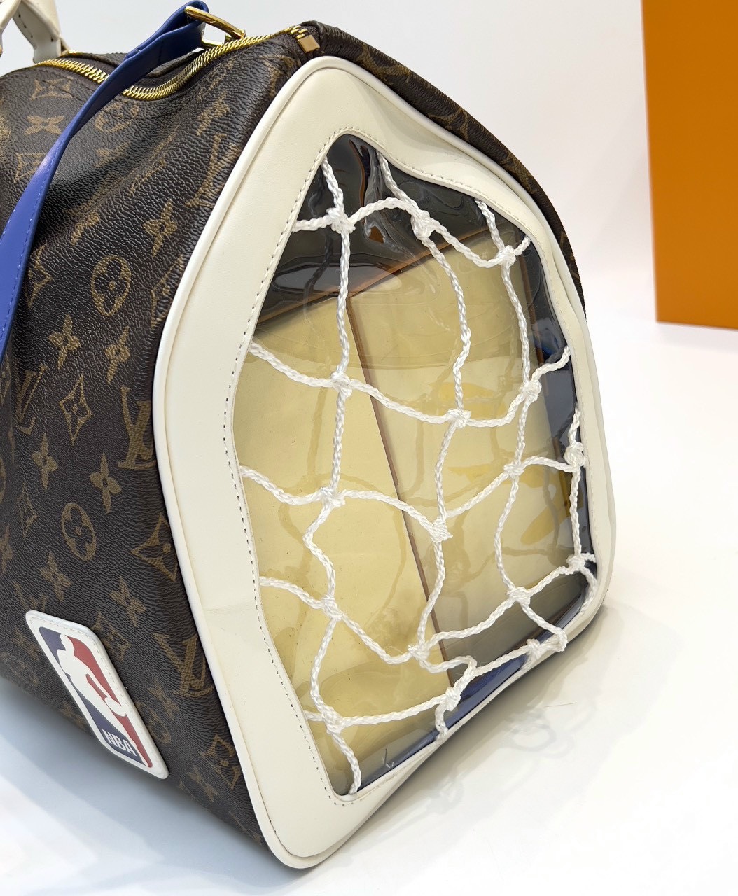 Túi trống du lịch Louis Vuitton LV Nâu họa tiết hoa vân logo LV phối dây Xanh size 55x27x20cm Like Auth Fullbox phụ kiện PLD