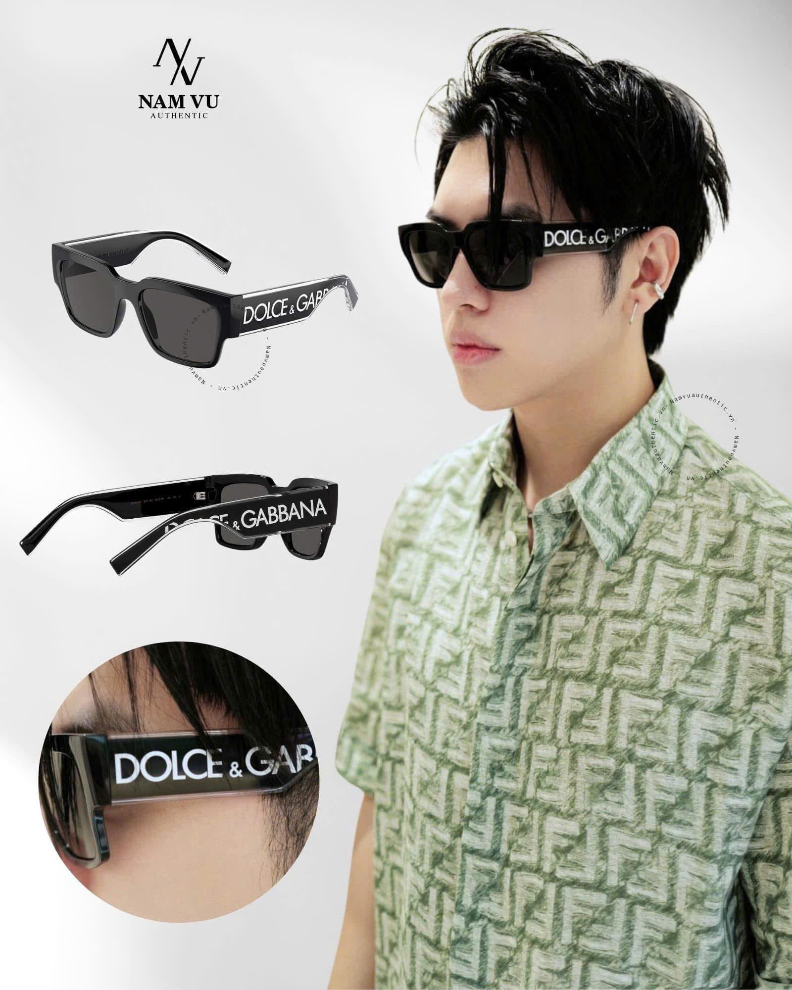 Kính mắt thời trang Dolce Gabbana DG Đen viền gọng to logo chữ Trắng Like Auth on web fulbox MK