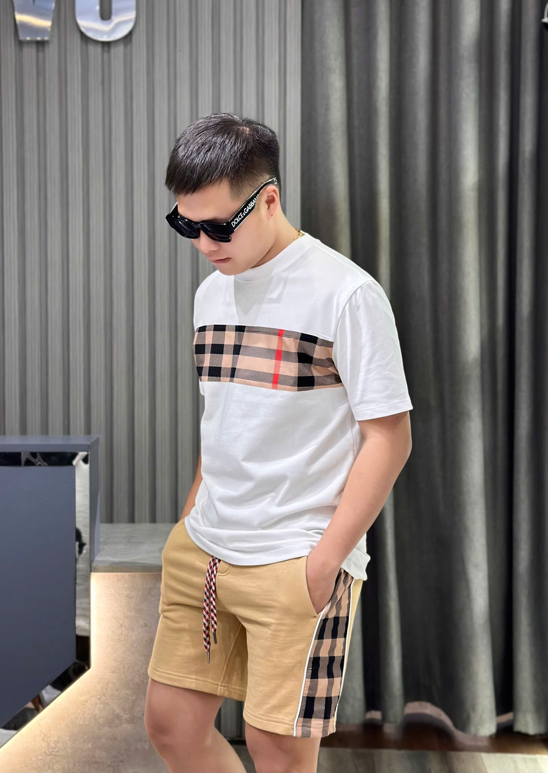 Bộ, Set hè Burberry BBR trơn phối kẻ sọc basic Like Auth on web CD