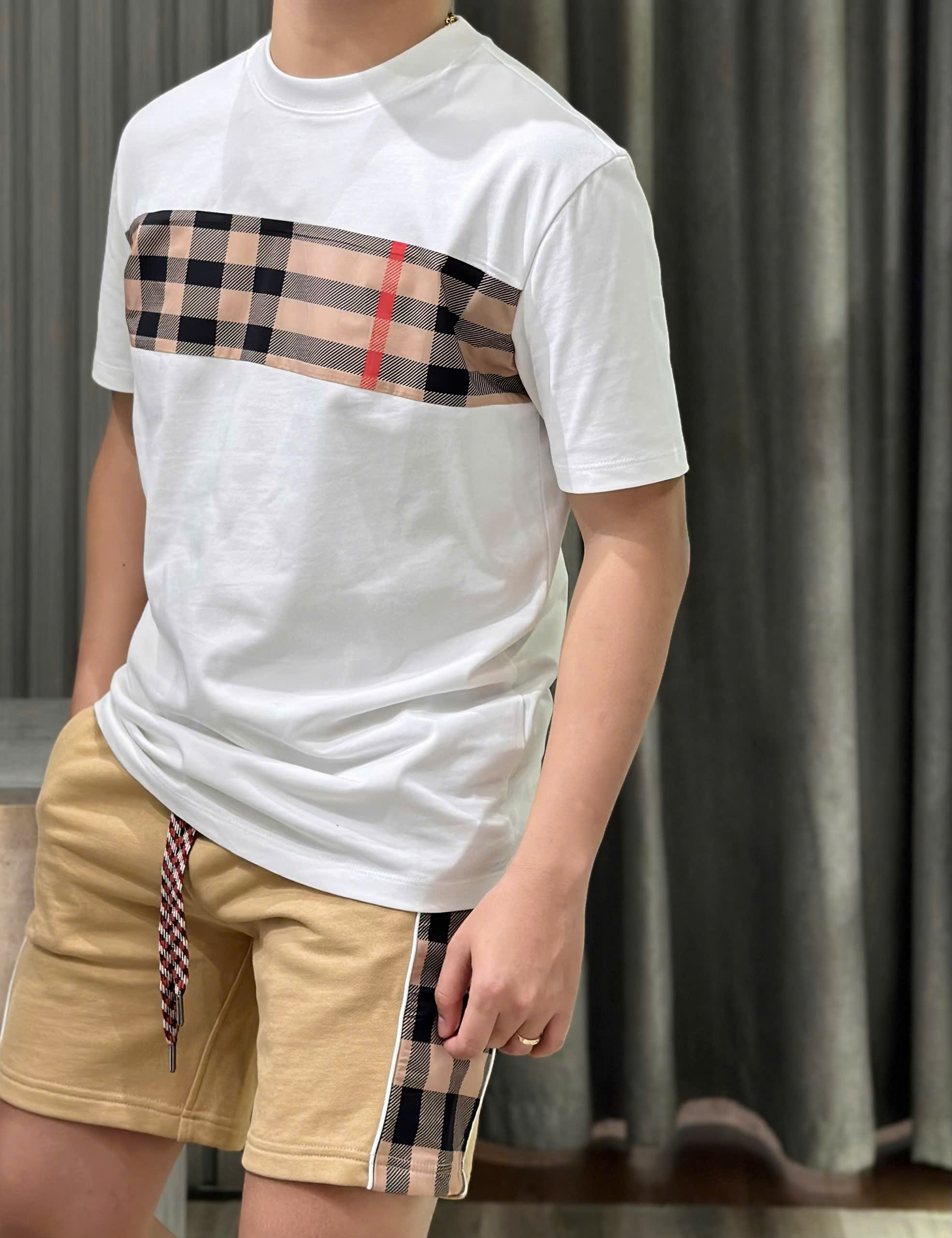 Bộ, Set hè Burberry BBR trơn phối kẻ sọc basic Like Auth on web CD