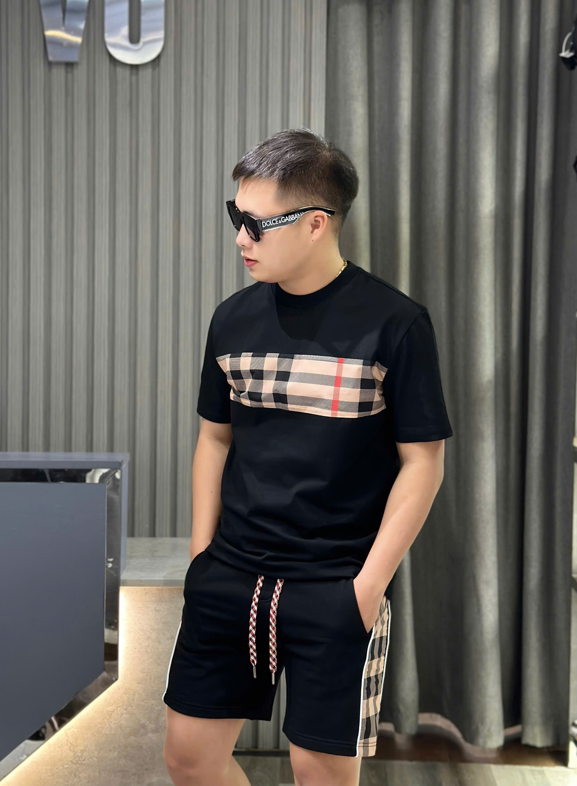 Bộ, Set hè Burberry BBR trơn phối kẻ sọc basic Like Auth on web CD