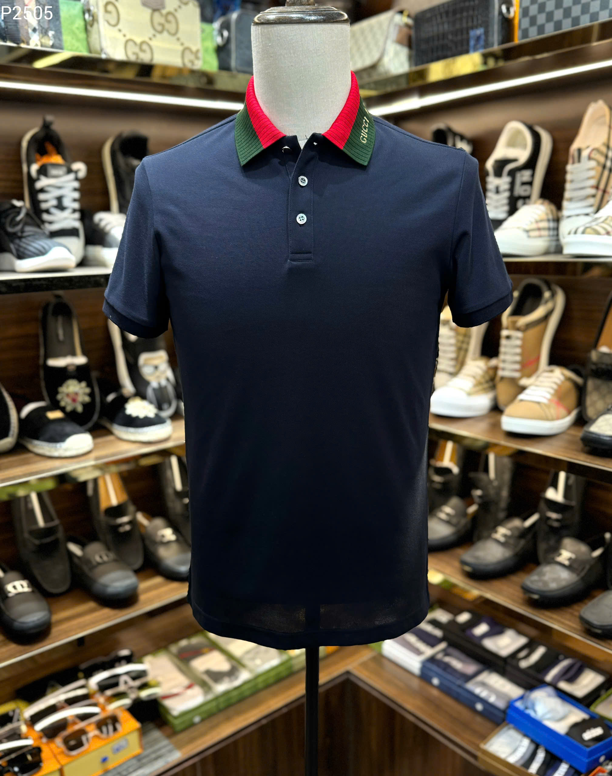 Áo polo Gucci GC trơn phối cổ Xanh Đỏ Like Auth 1-1 on web MK