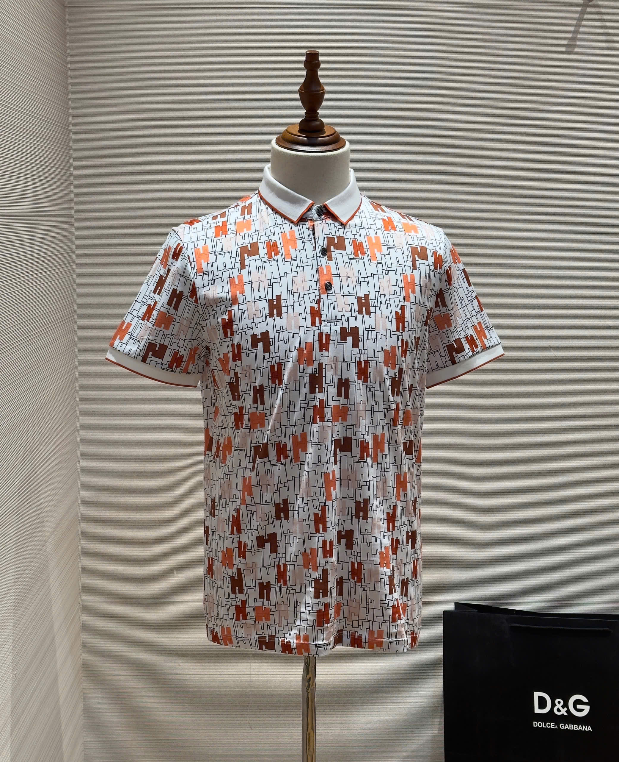 Áo polo Hermes HM Trắng họa tiết logo H full Like Auth 1-1 on web DDT
