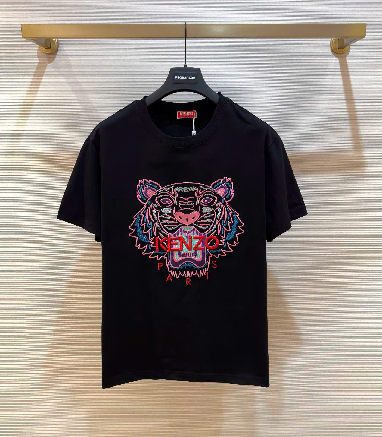 Áo phông T-shirt Kenzo KZ Đen họa tiết Hổ Hồng logo chữ Đỏ thêu Like Auth on web DDT