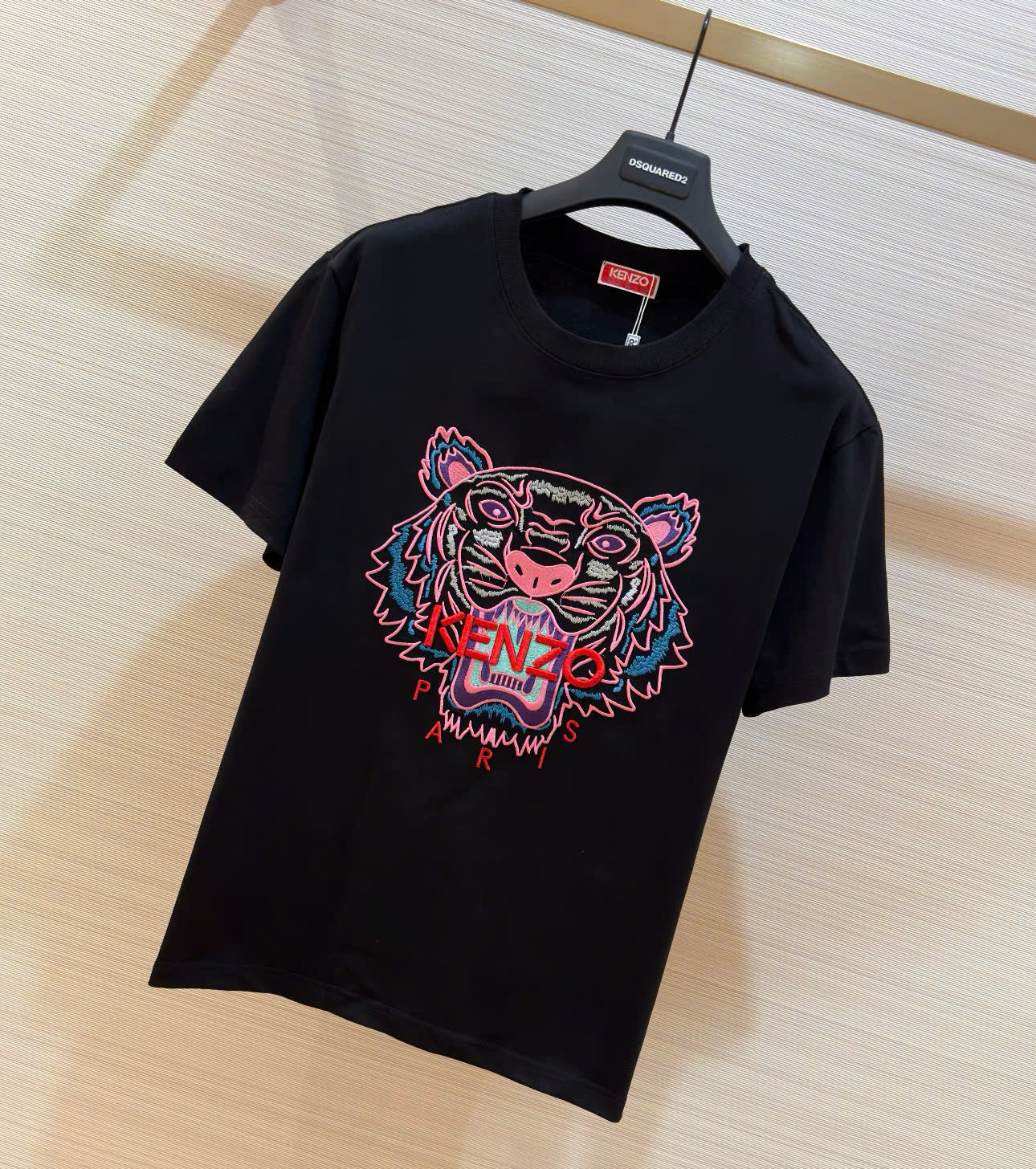 Áo phông T-shirt Kenzo KZ Đen họa tiết Hổ Hồng logo chữ Đỏ thêu Like Auth on web DDT