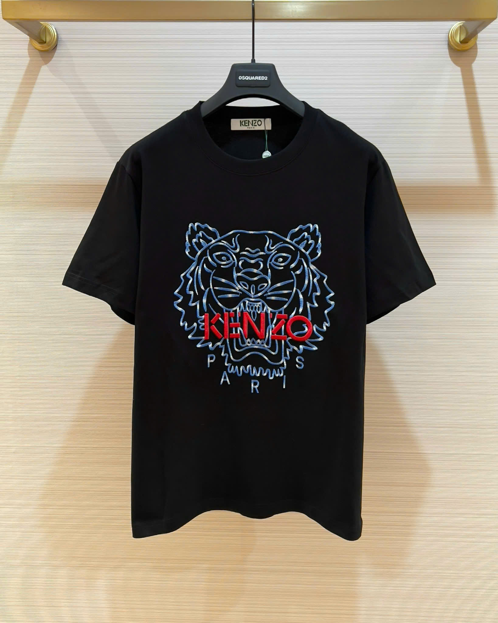 Áo phông T-shirt Kenzo KZ Đen họa tiết Hổ Xanh dương logo chữ Đỏ thêu Like Auth on web DDT