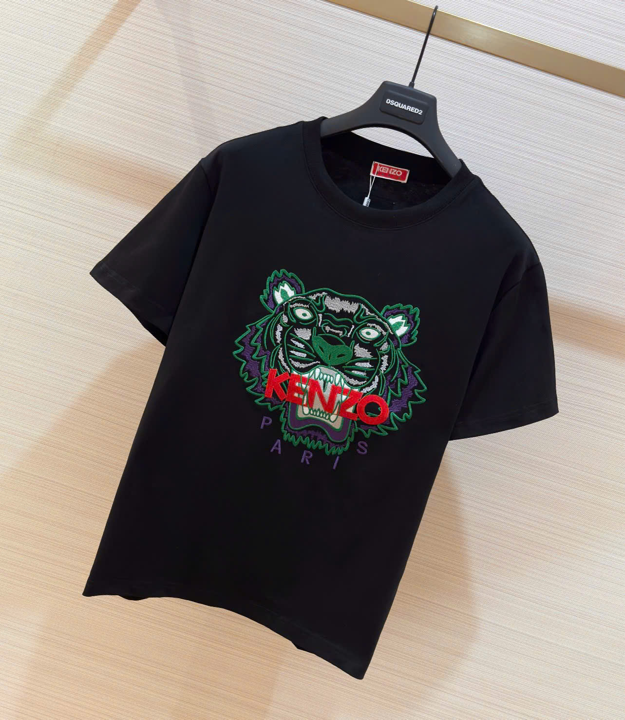 Áo phông T-shirt Kenzo KZ Đen họa tiết Hổ Xanh lá logo chữ Đỏ thêu Like Auth on web DDT