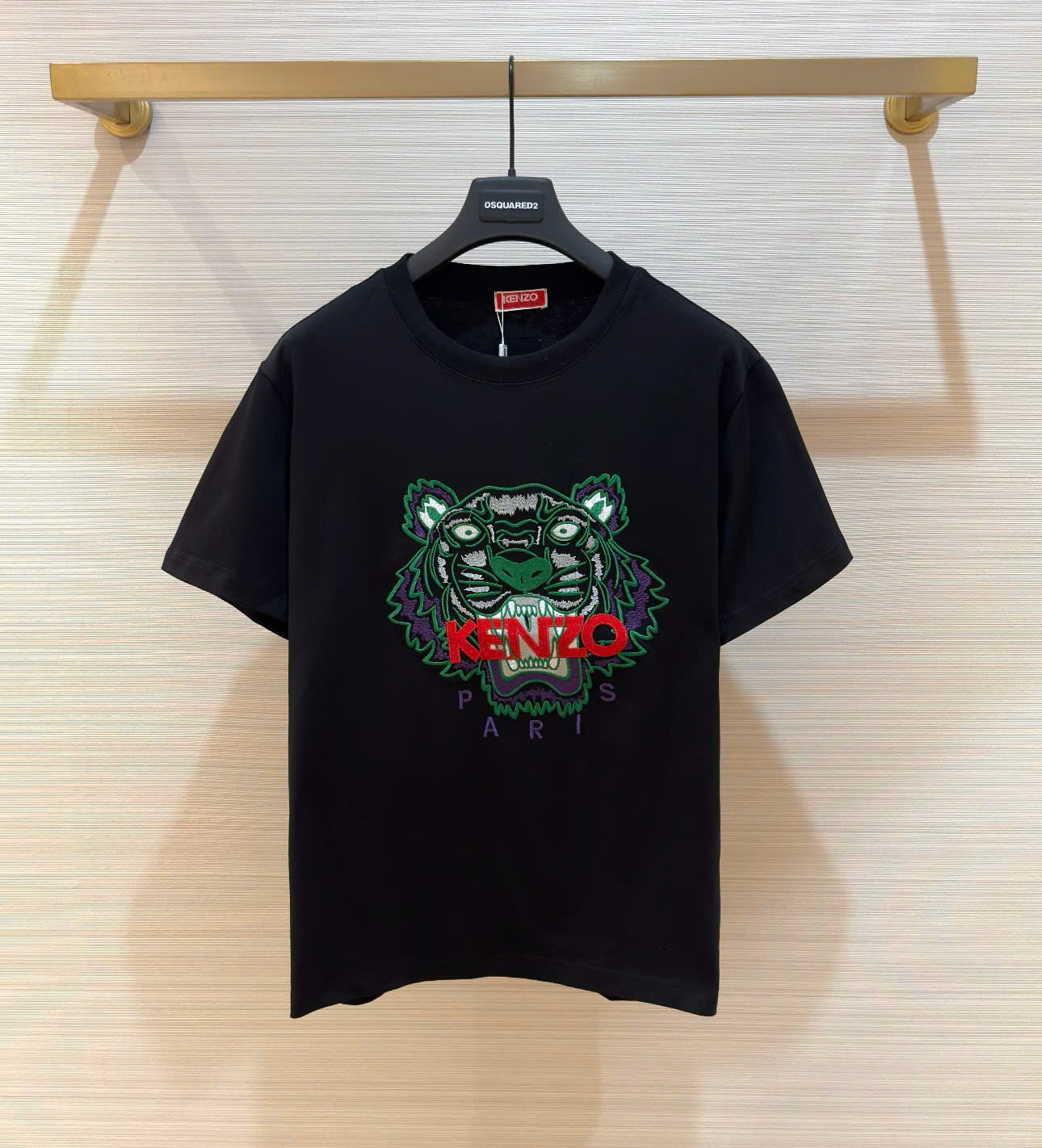 Áo phông T-shirt Kenzo KZ Đen họa tiết Hổ Xanh lá logo chữ Đỏ thêu Like Auth on web DDT
