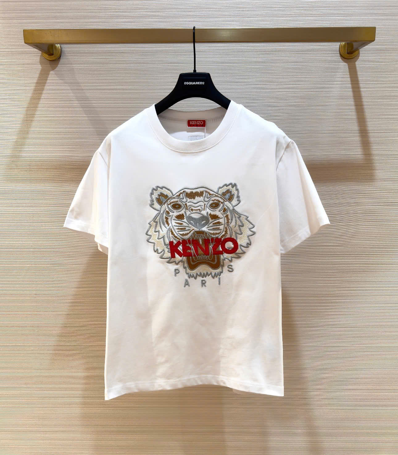 Áo phông T-shirt Kenzo KZ Trắng họa tiết Hổ Xám logo chữ Đỏ thêu Like Auth on web DDT
