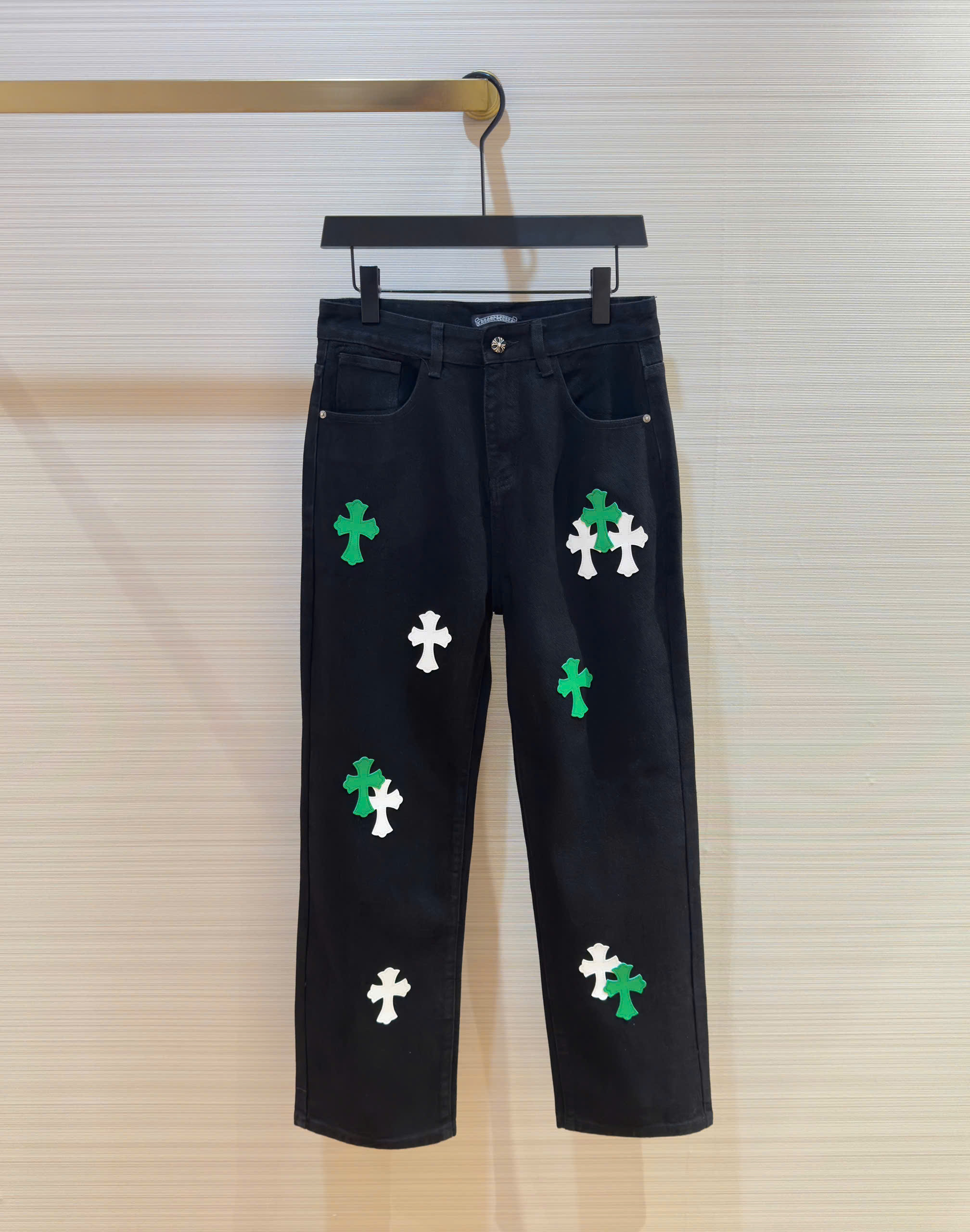 Quần Jean ống suông Chrome Heart CH Đen họa tiết logo chữ thập Xanh Trắng thêu Like Auth on web DDT