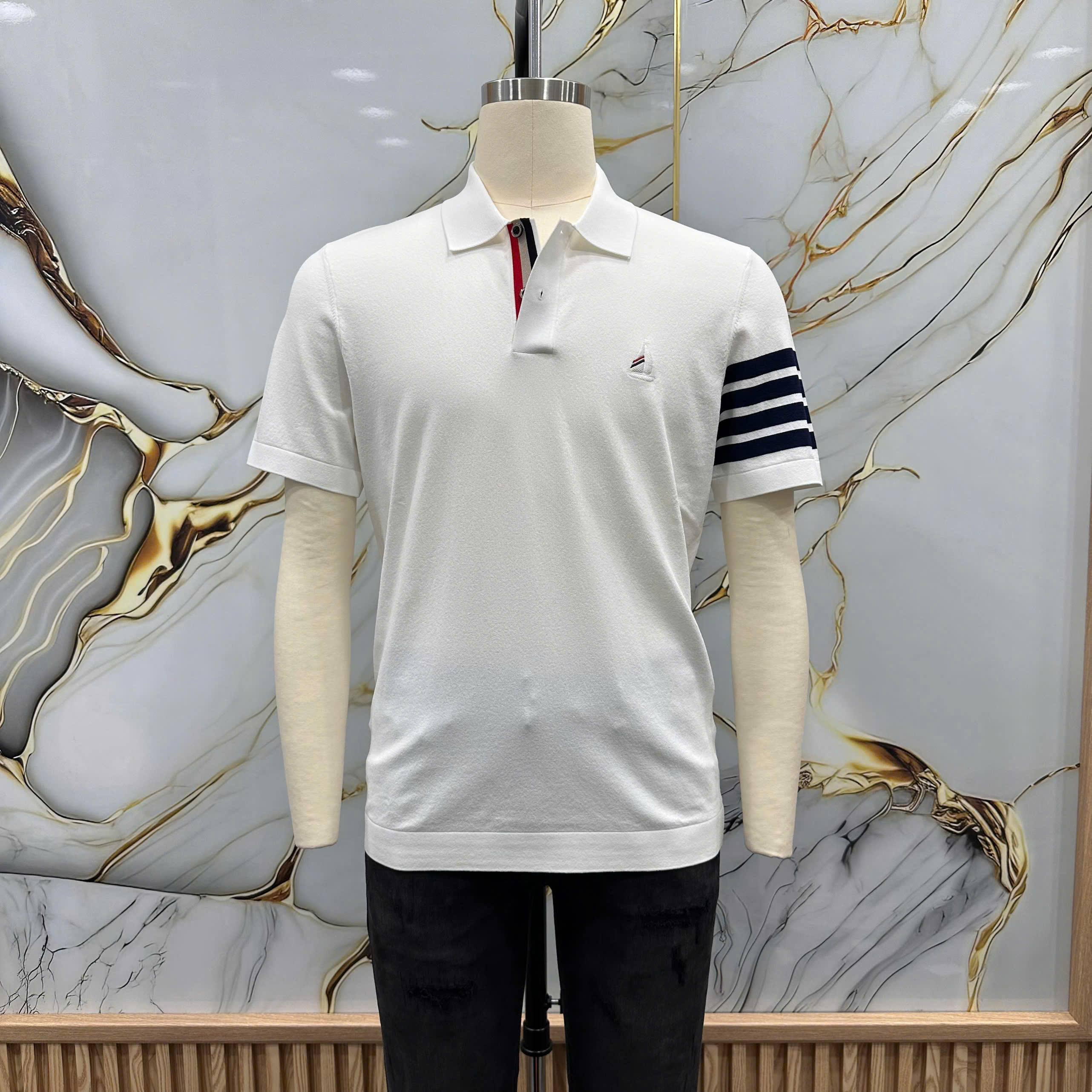 Áo polo Thombrowne TB kẻ 4 sọc tay phối dọc khuy Like Auth 1-1 on web MK