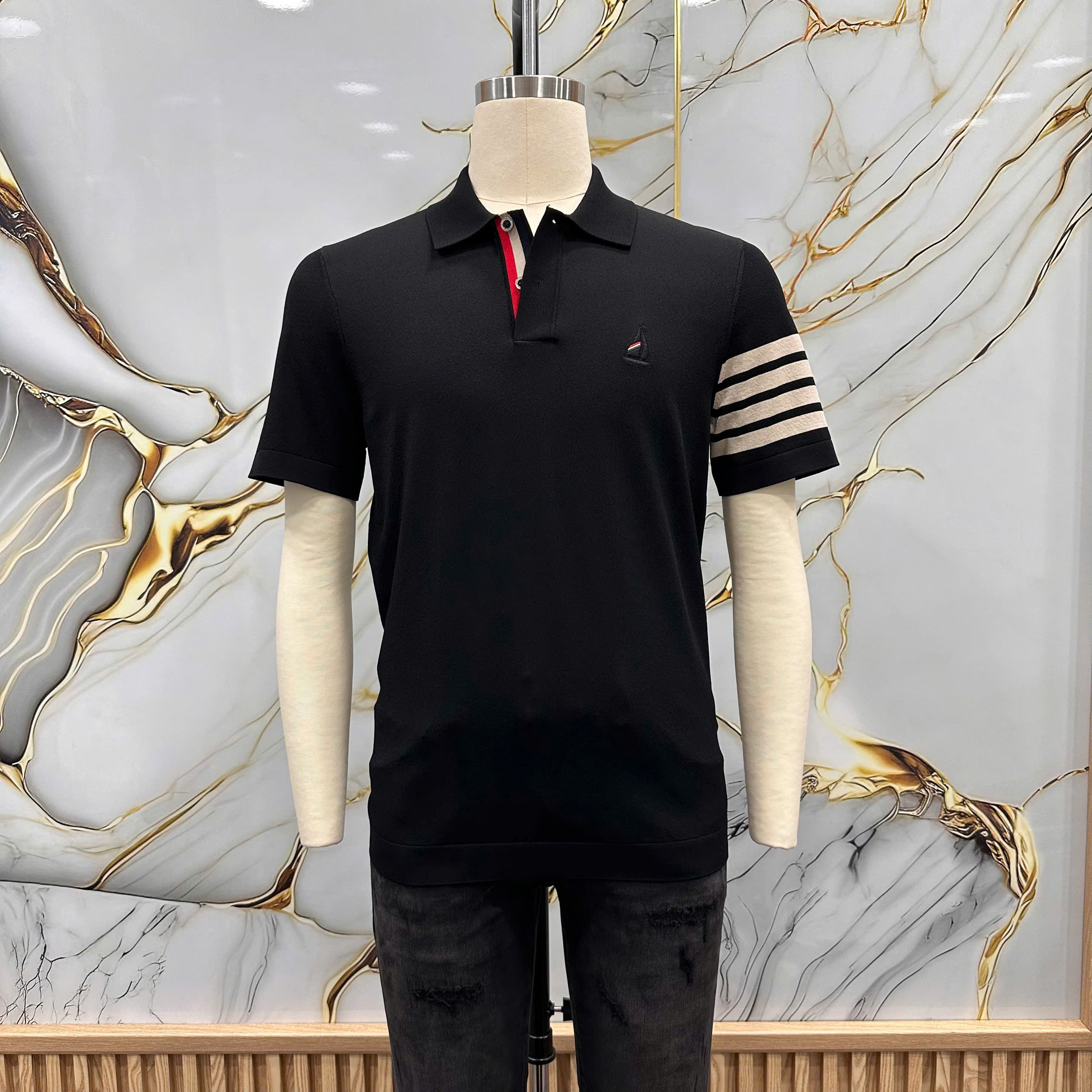 Áo polo Thombrowne TB kẻ 4 sọc tay phối dọc khuy Like Auth 1-1 on web MK