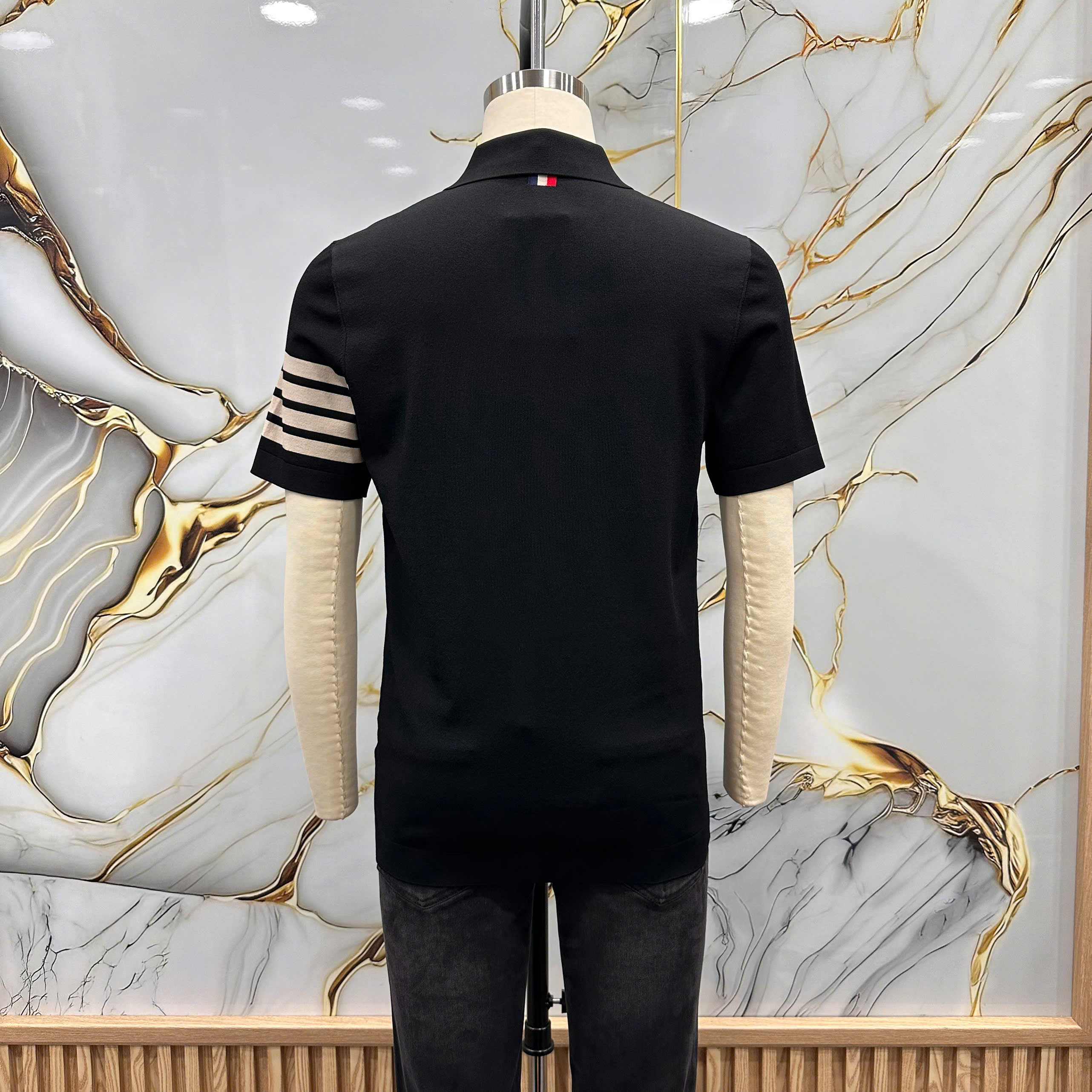 Áo polo Thombrowne TB kẻ 4 sọc tay phối dọc khuy Like Auth 1-1 on web MK