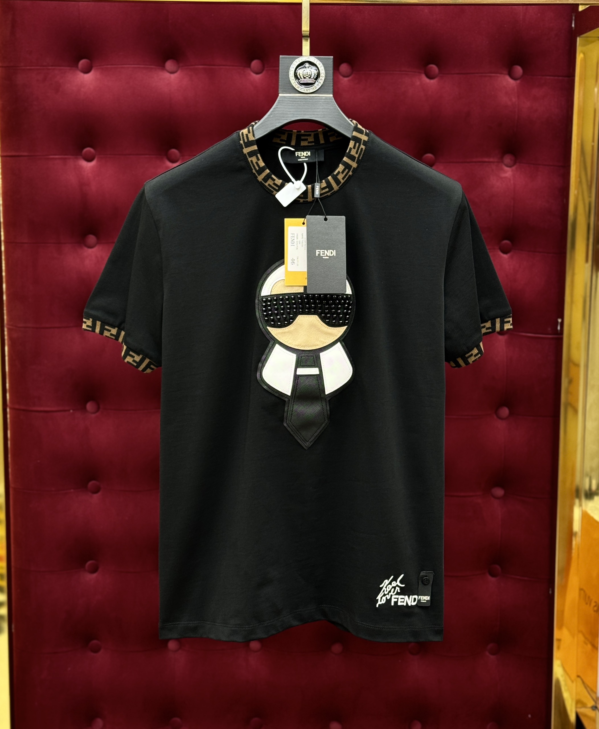 Áo phông T-shirt Fendi FF logo da thêu họa tiết cổ Like Auth on web CD