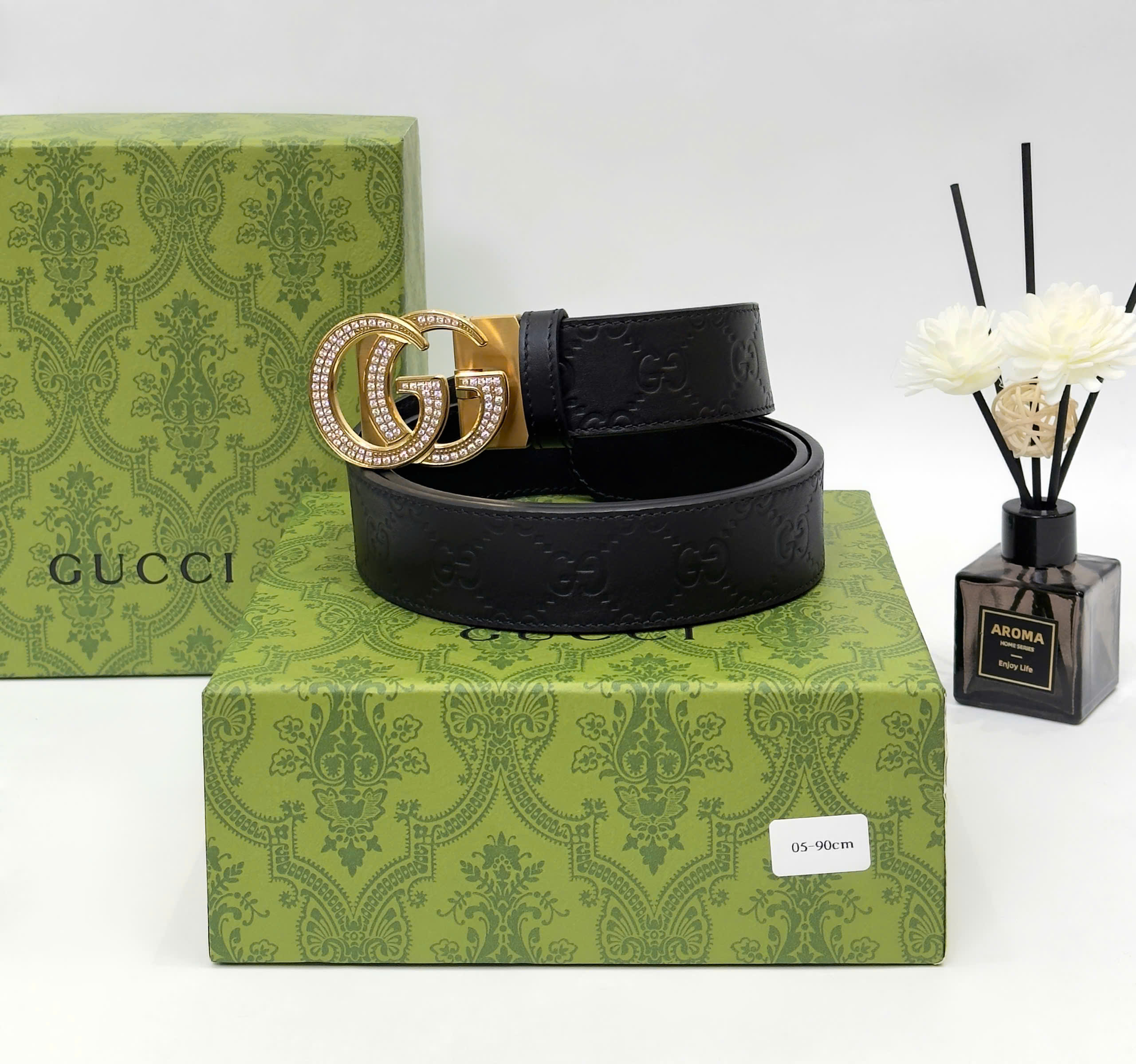 Thắt lưng, dây nịt, belt Gucci GC họa tiết dập chìm mặt logo Vàng đính đá size 85-110cm Like Auth 1-1 on web fullbox
