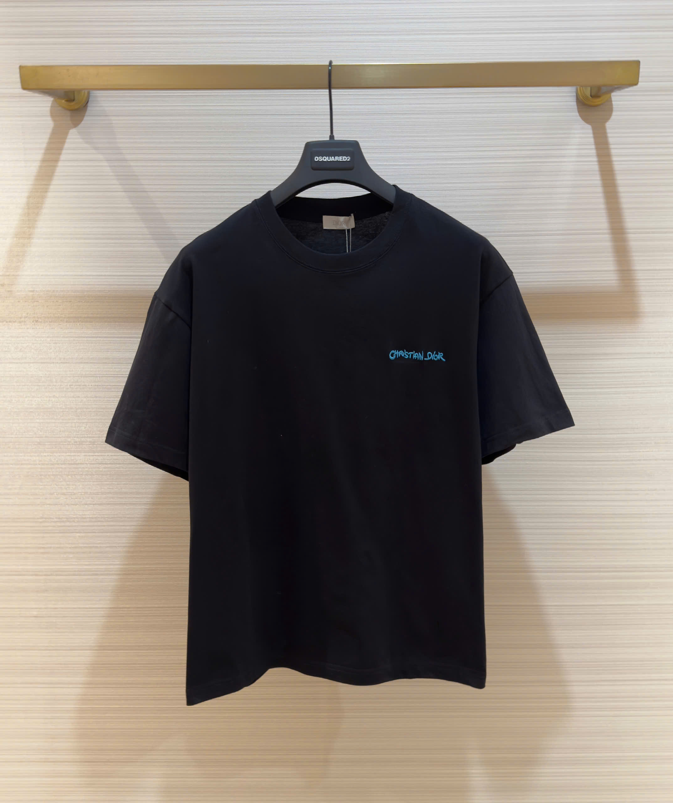 Áo phông T-shirt Dior CD Đen logo chữ Xanh thêu ngực Like Auth on web DDT