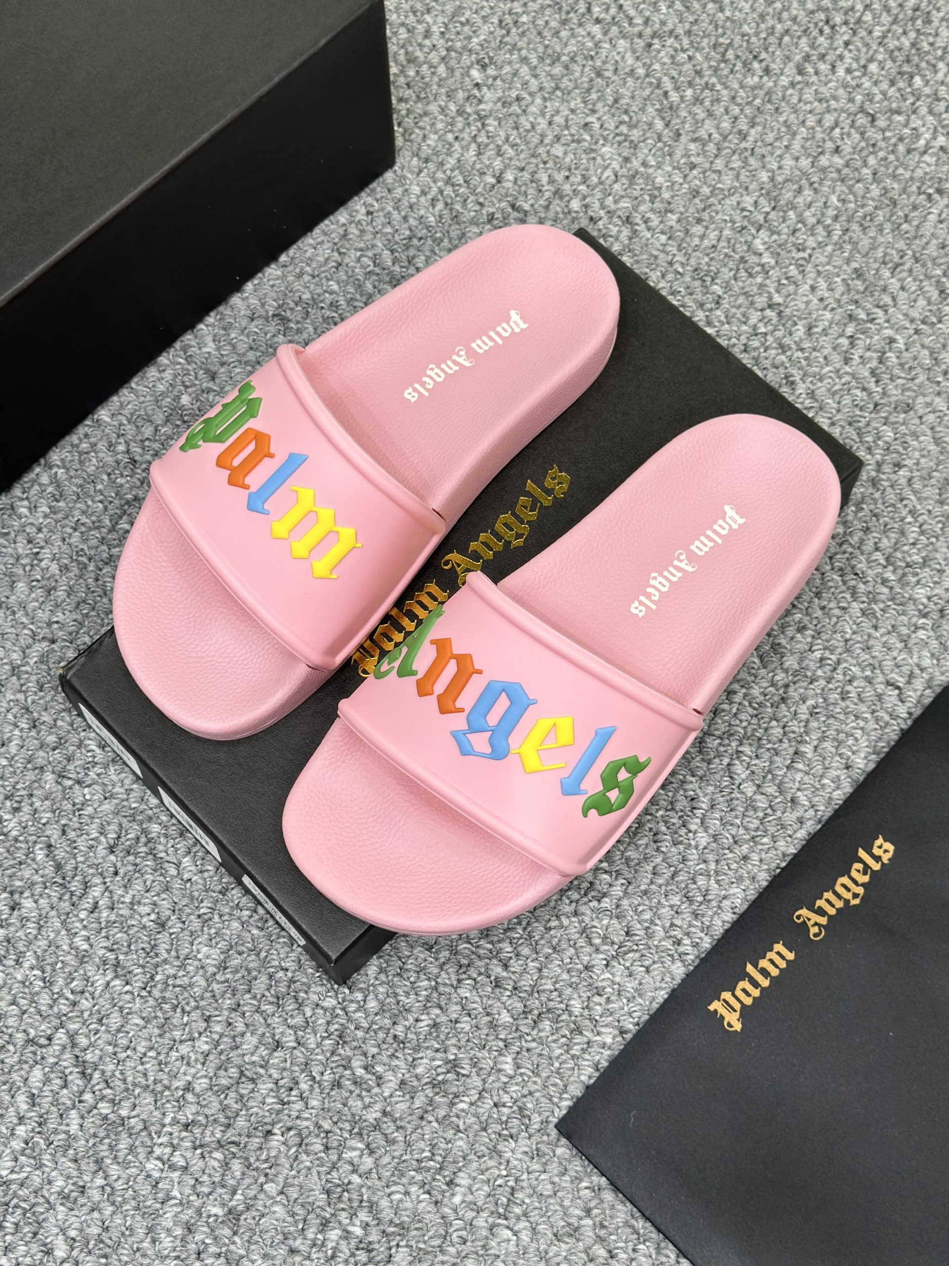 Dép lê quai ngang Palm Angel PA Hồng logo chữ màu nổi Like Auth on web fullbox bill thẻ VTN