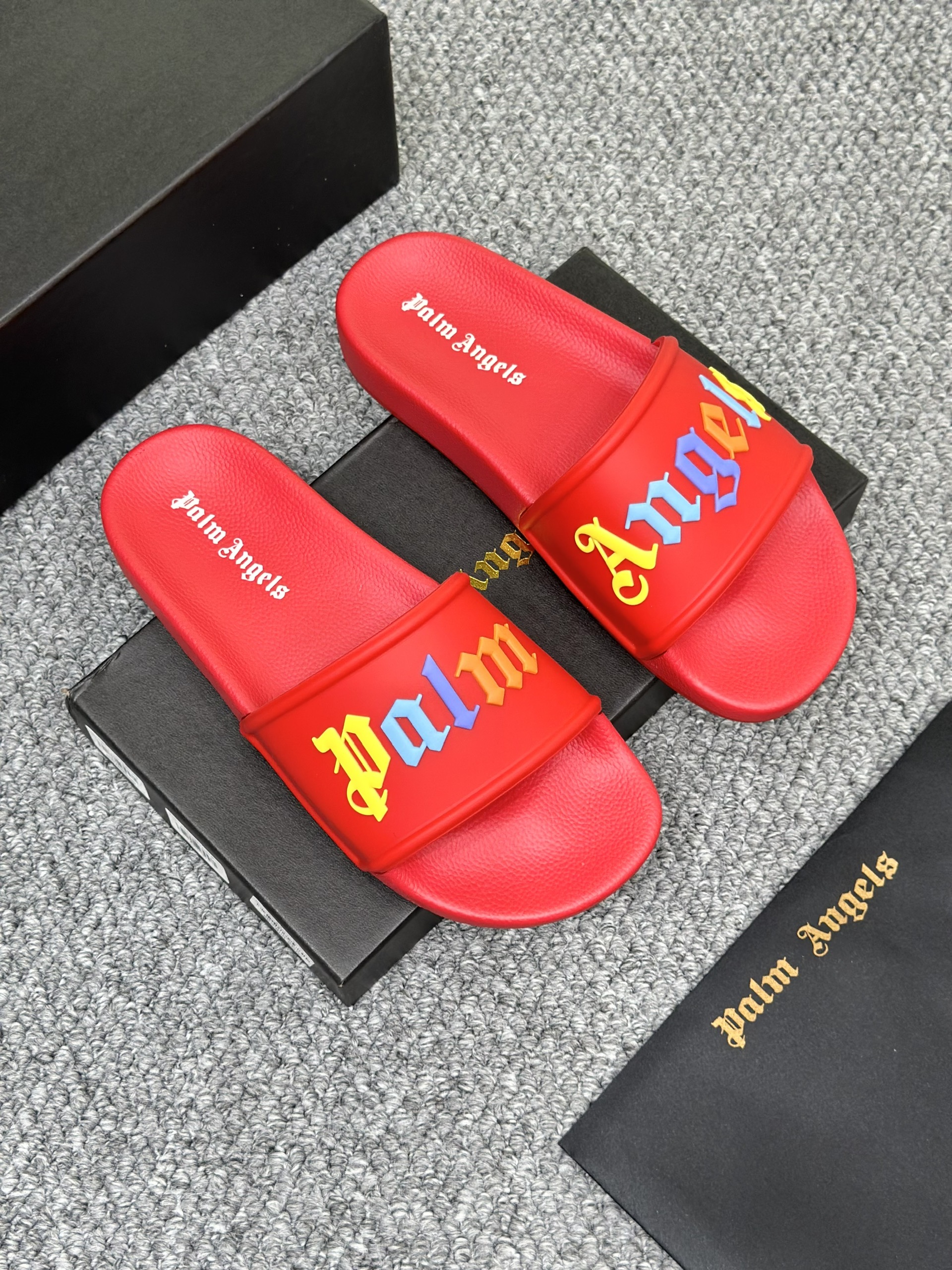 Dép lê quai ngang Palm Angel PA Đỏ logo chữ màu nổi Like Auth on web fullbox bill thẻ VTN