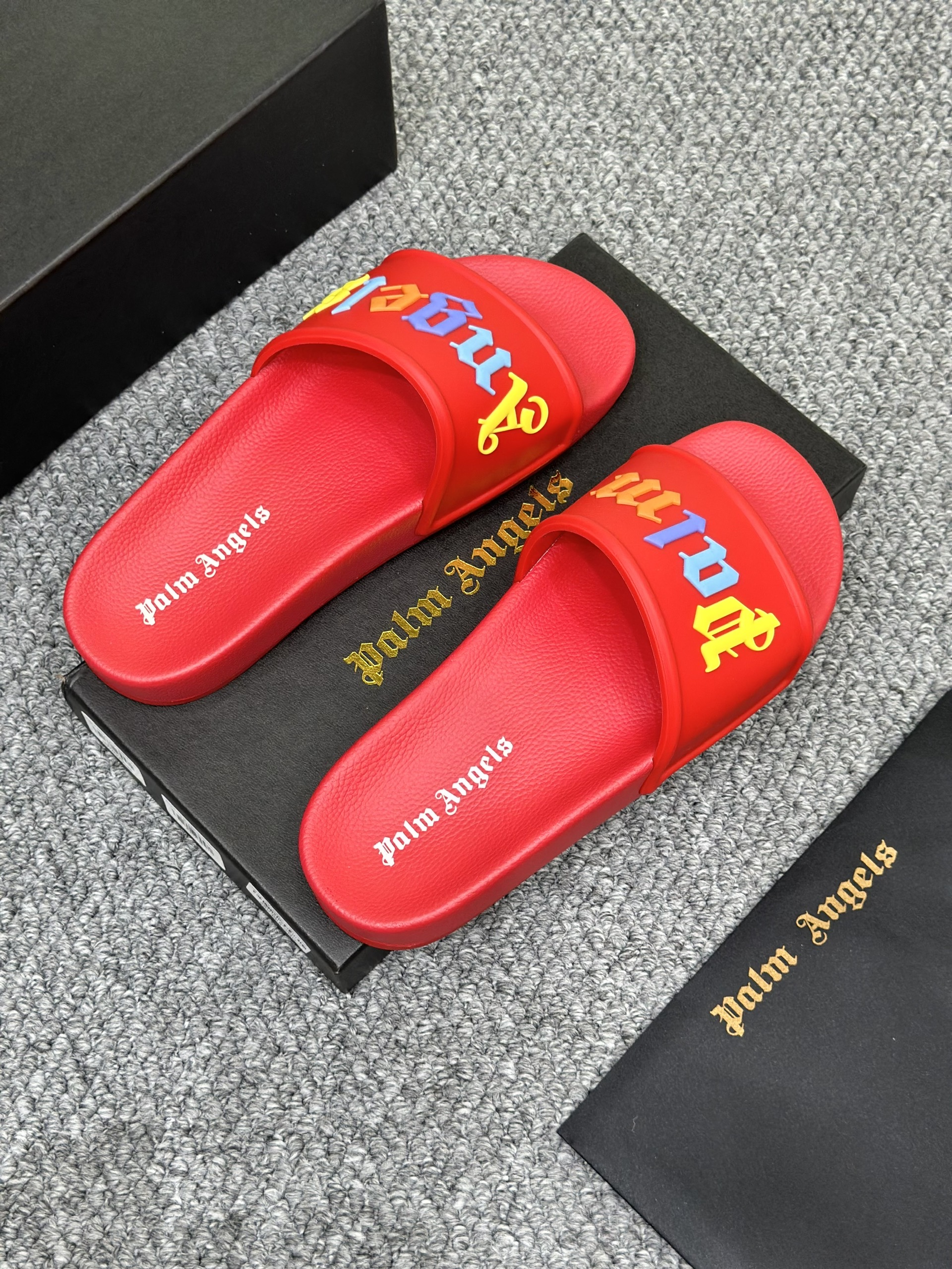Dép lê quai ngang Palm Angel PA Đỏ logo chữ màu nổi Like Auth on web fullbox bill thẻ VTN